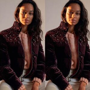Anthropologie 
Vera Sequined Velvet Puffer Jacket